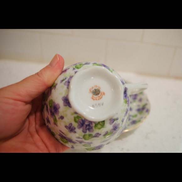 Lefton Violet Chintz English China cup and saucer purple flowers - Picture 2 of 5